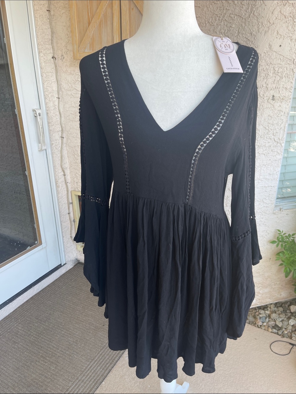 Black V-Neck Mini Dress with Flutter Sleeves